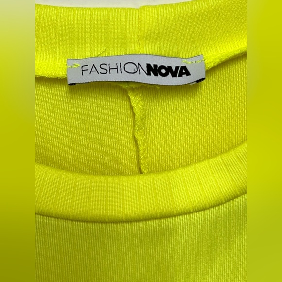 Fashion Nova Neon Yellow Stretchy Long Dress Short Sleeves Size S - Picture 5 of 7